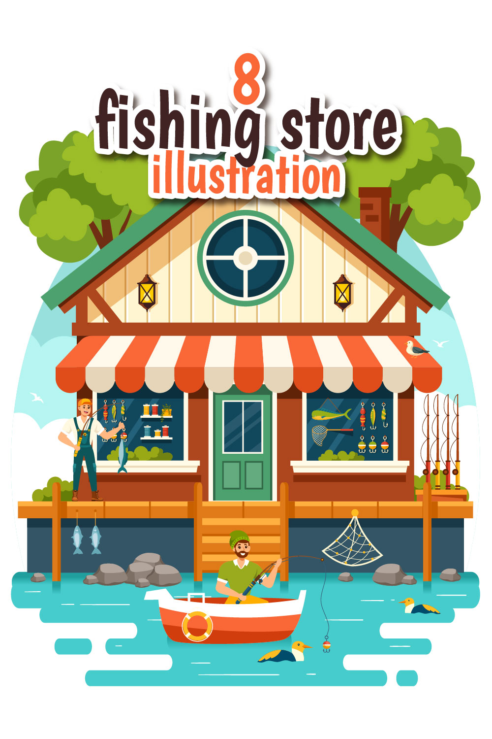 8 Fishing Store Illustration pinterest preview image.