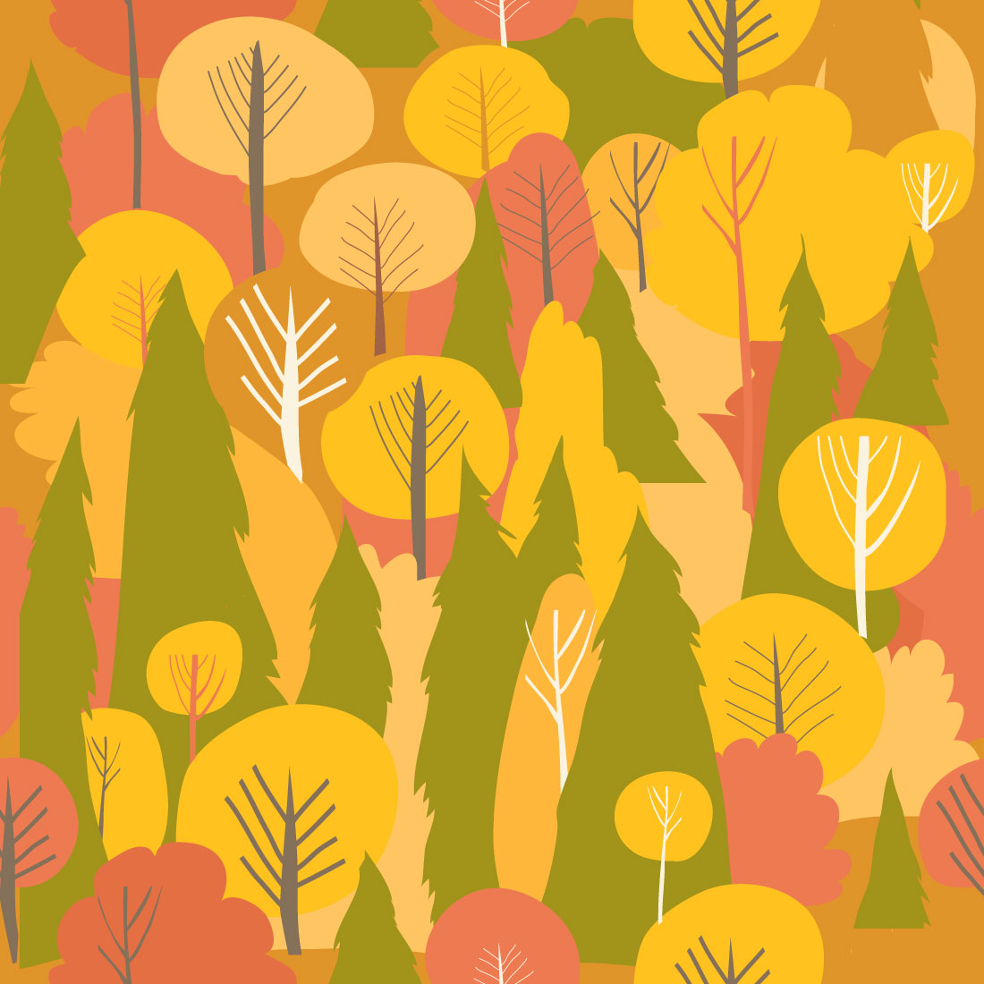 Seamless Vector Autumn Forest Pattern preview image.