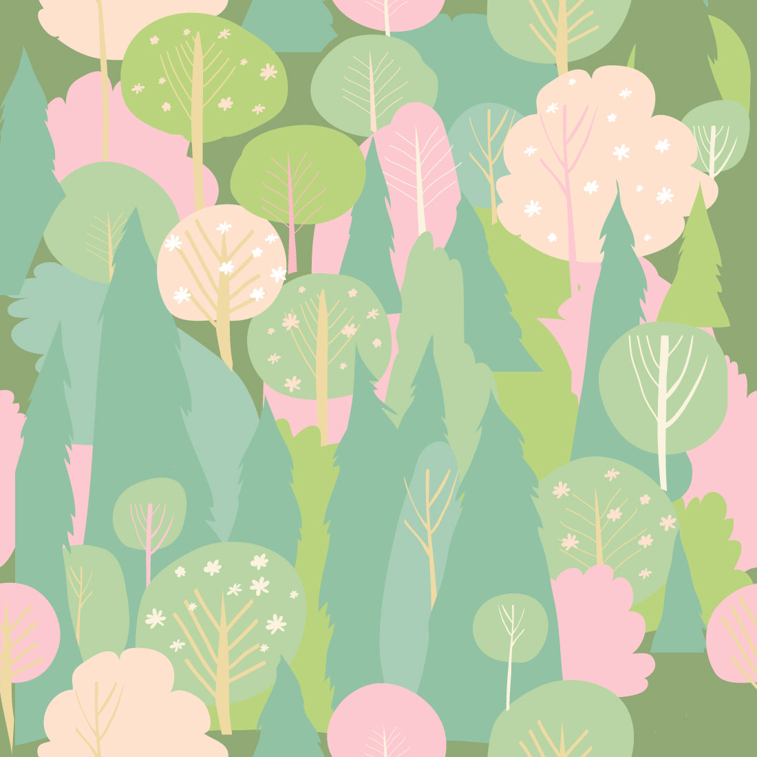 Seamless Vector Blossom Forest Pattern preview image.