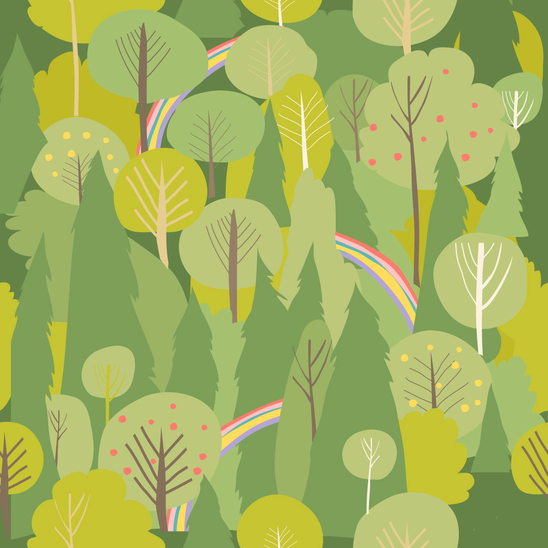 Seamless Vector Summer Forest Pattern preview image.