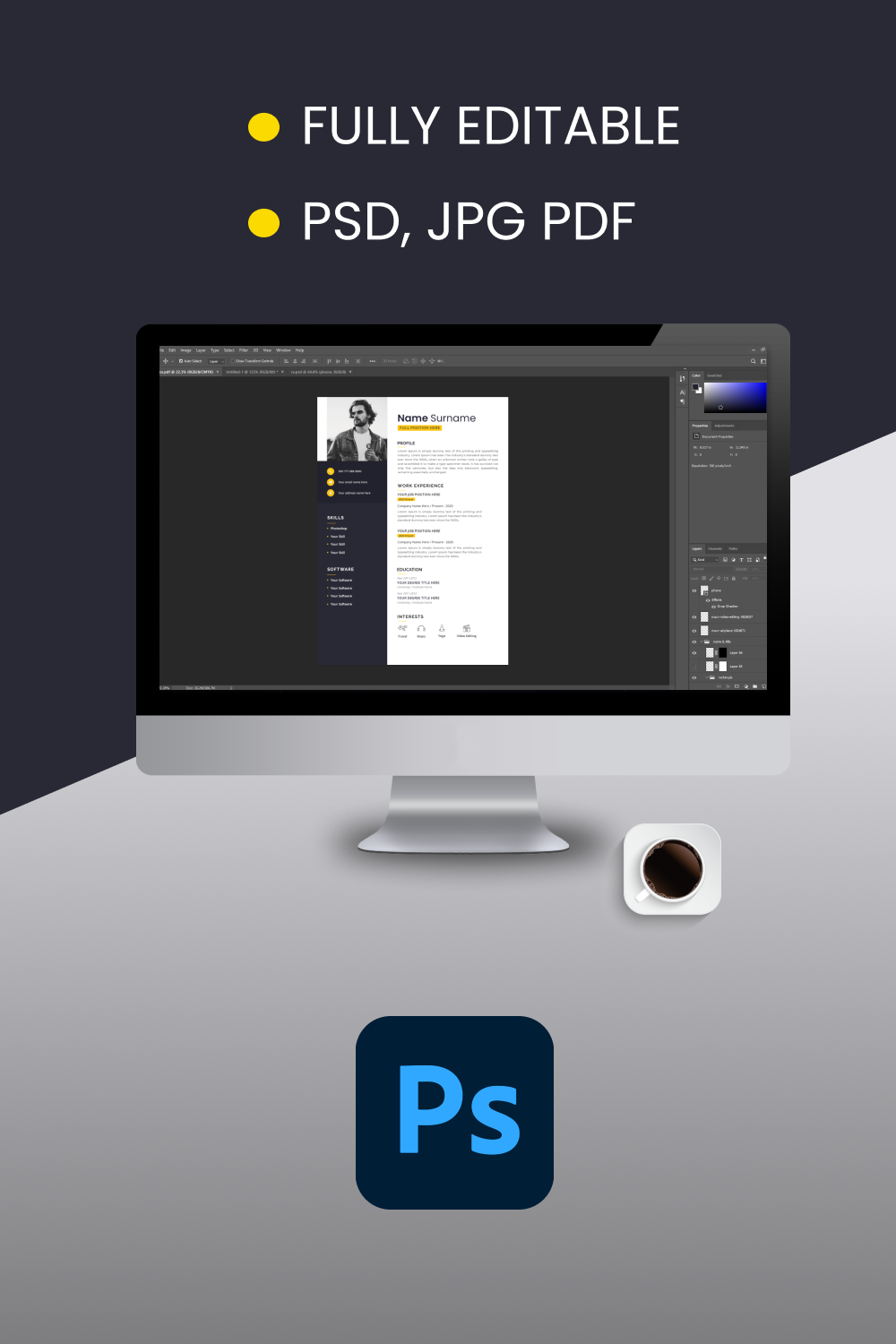 Creative UI UX Designer Resume/CV pinterest preview image.