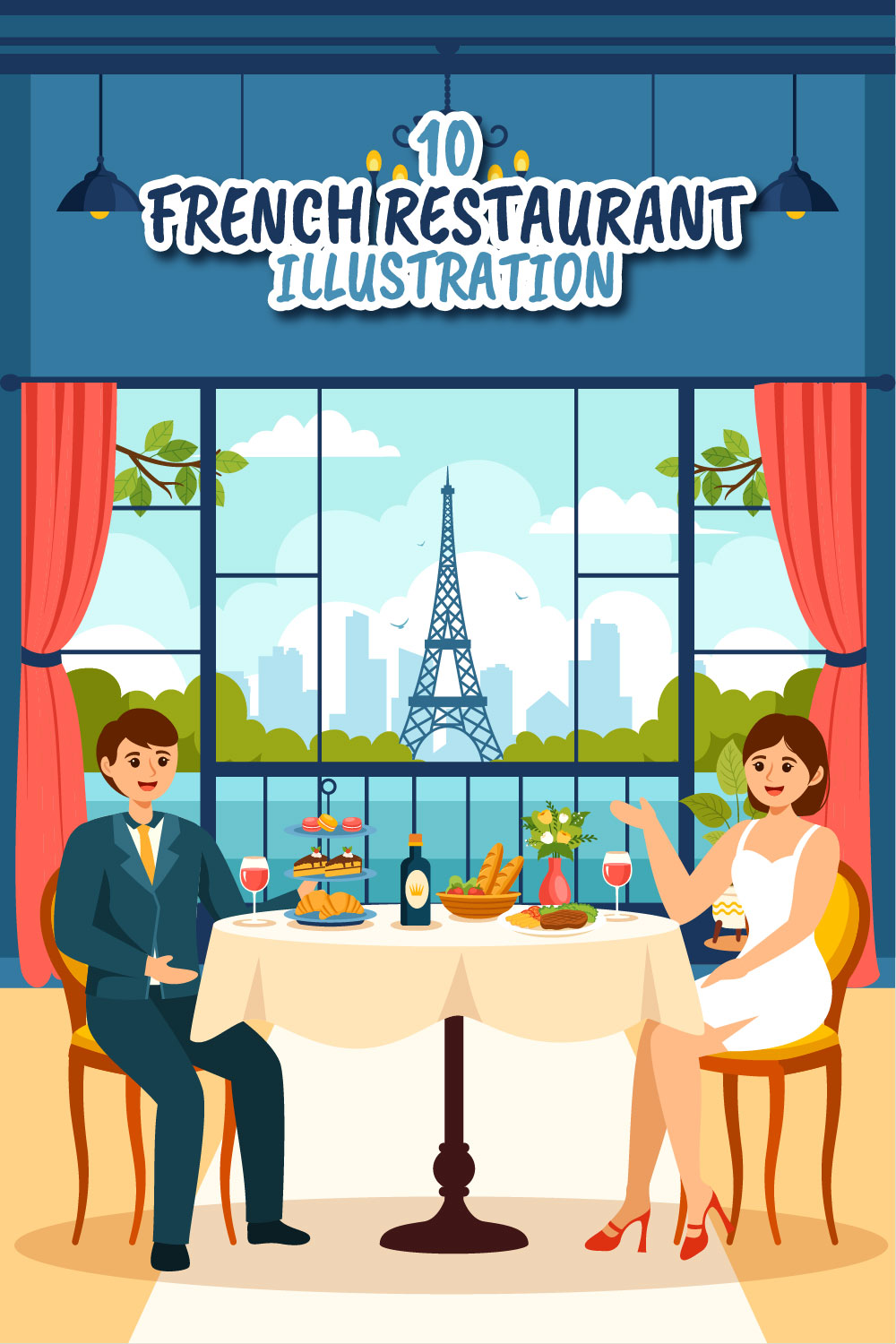 10 French Food Restaurant Illustration pinterest preview image.