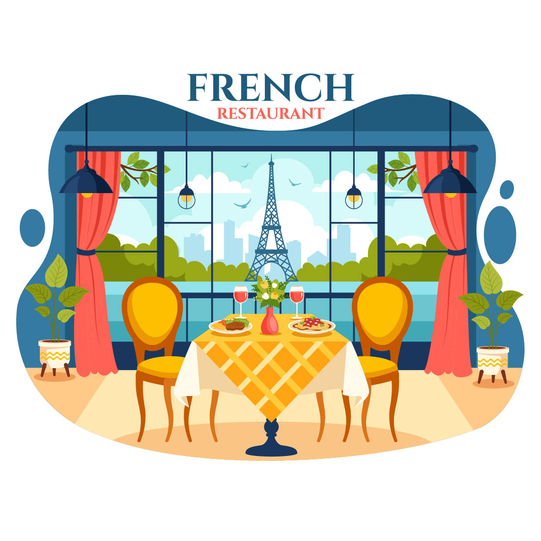 10 French Food Restaurant Illustration preview image.