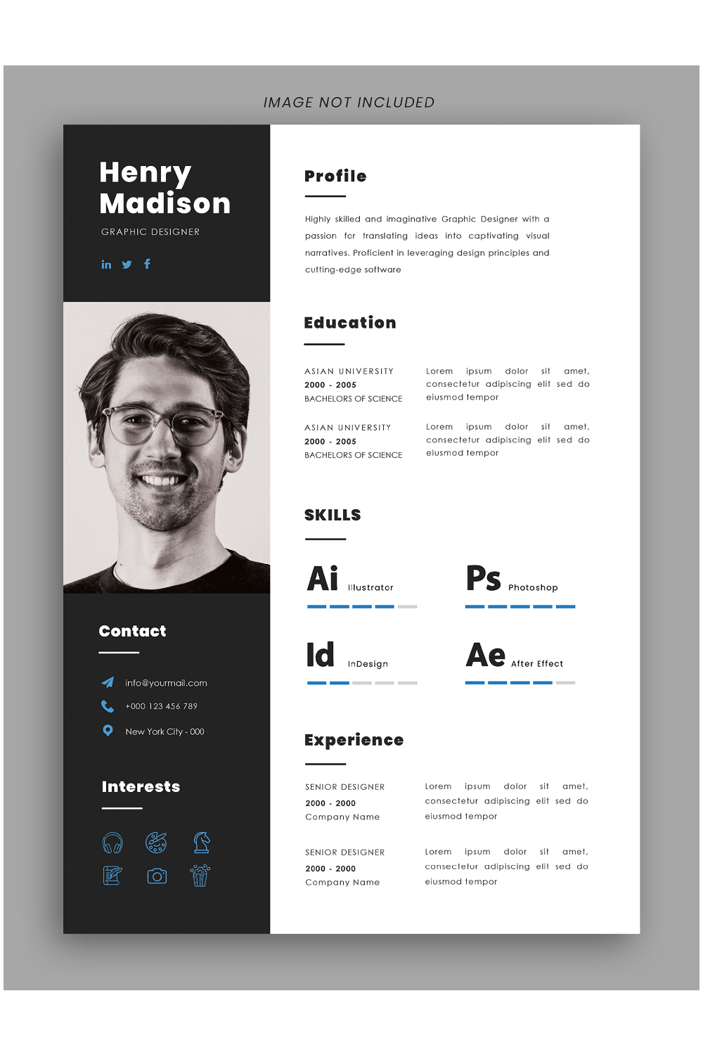 Graphic Designer Resume Design PSD Template pinterest preview image.