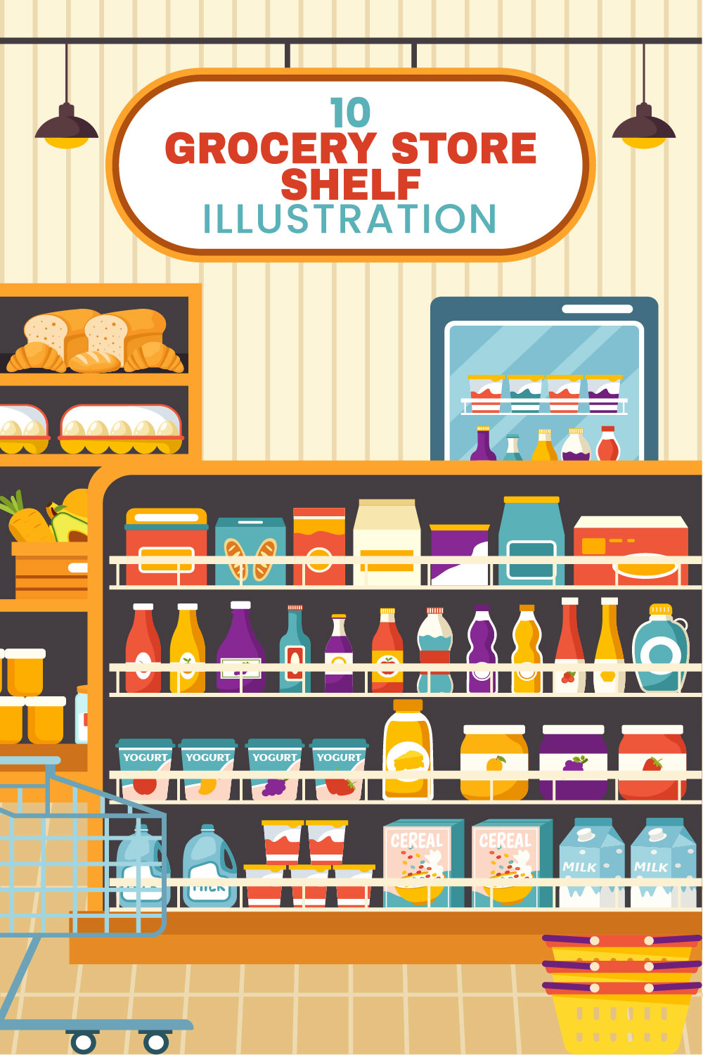 10 Grocery Store Shelf Illustration pinterest preview image.