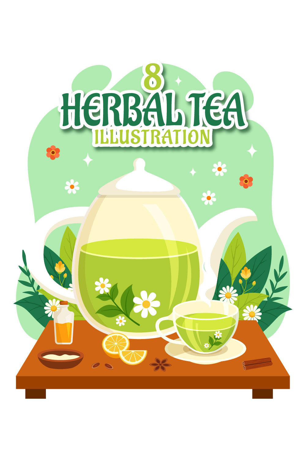 8 Herbal Tea Illustration pinterest preview image.