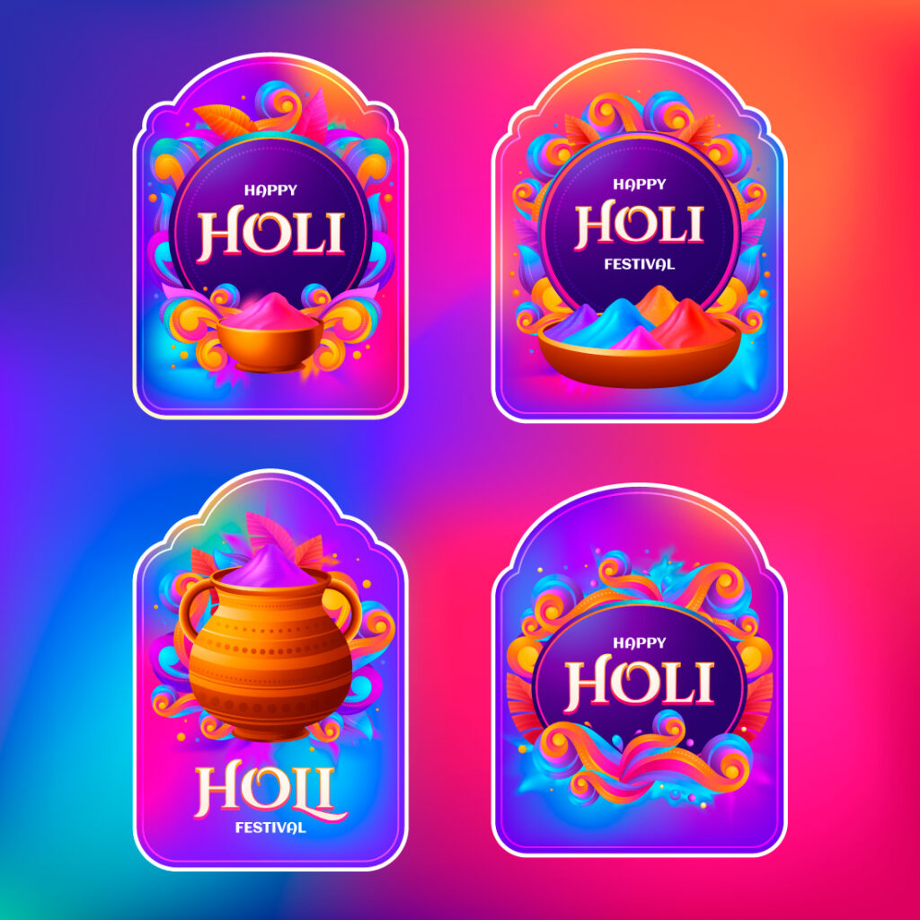 Holi festival labels with a gradientstyle twist MasterBundles