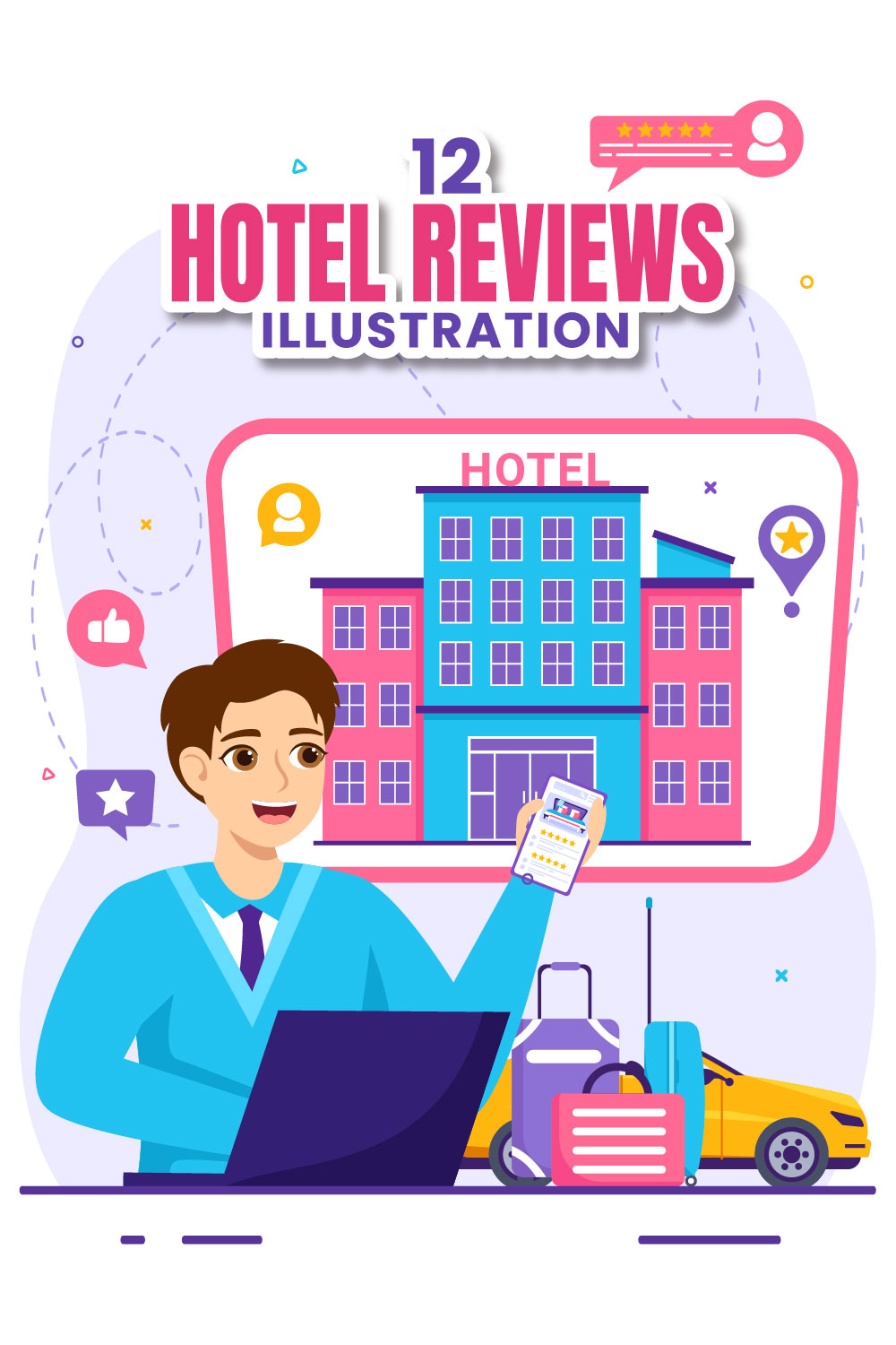 12 Hotel Reviews Illustration pinterest preview image.