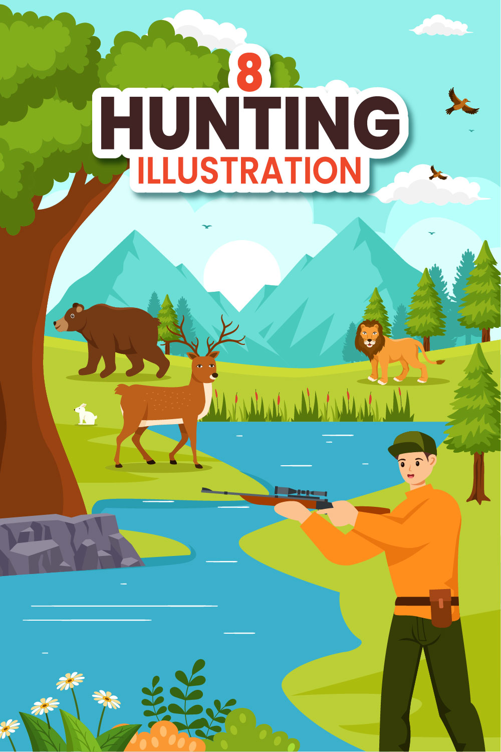 8 Hunting Vector Illustration pinterest preview image.
