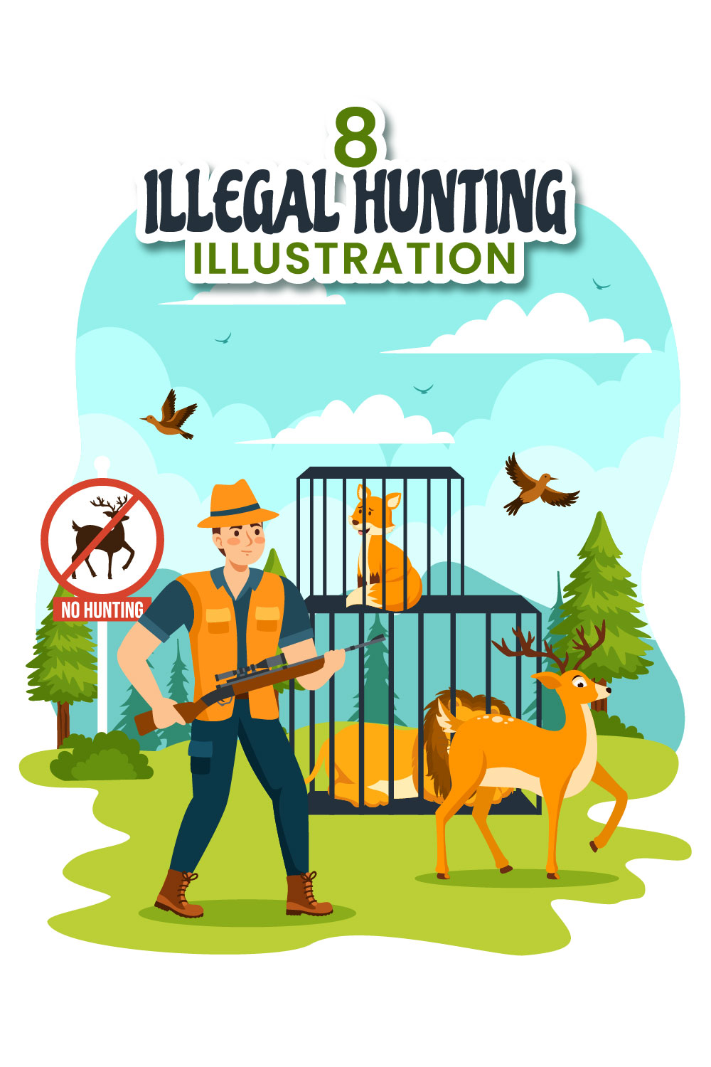 8 Illegal Hunting Illustration pinterest preview image.