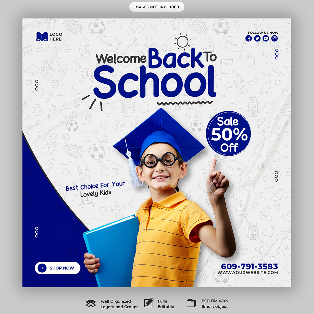 Back To School Social Media Banner Template preview image.