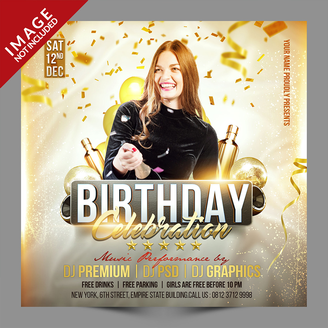 Birthday Party Social Media Design Template preview image.