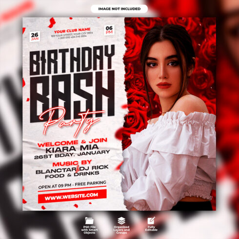 Birthday Party Social Media Flyer template cover image.