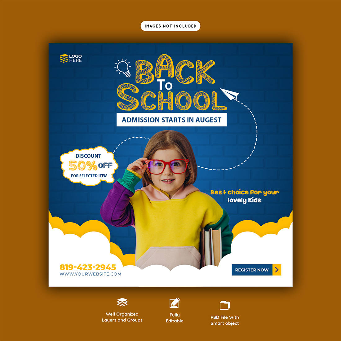 Back To School Social Media Banner Template preview image.