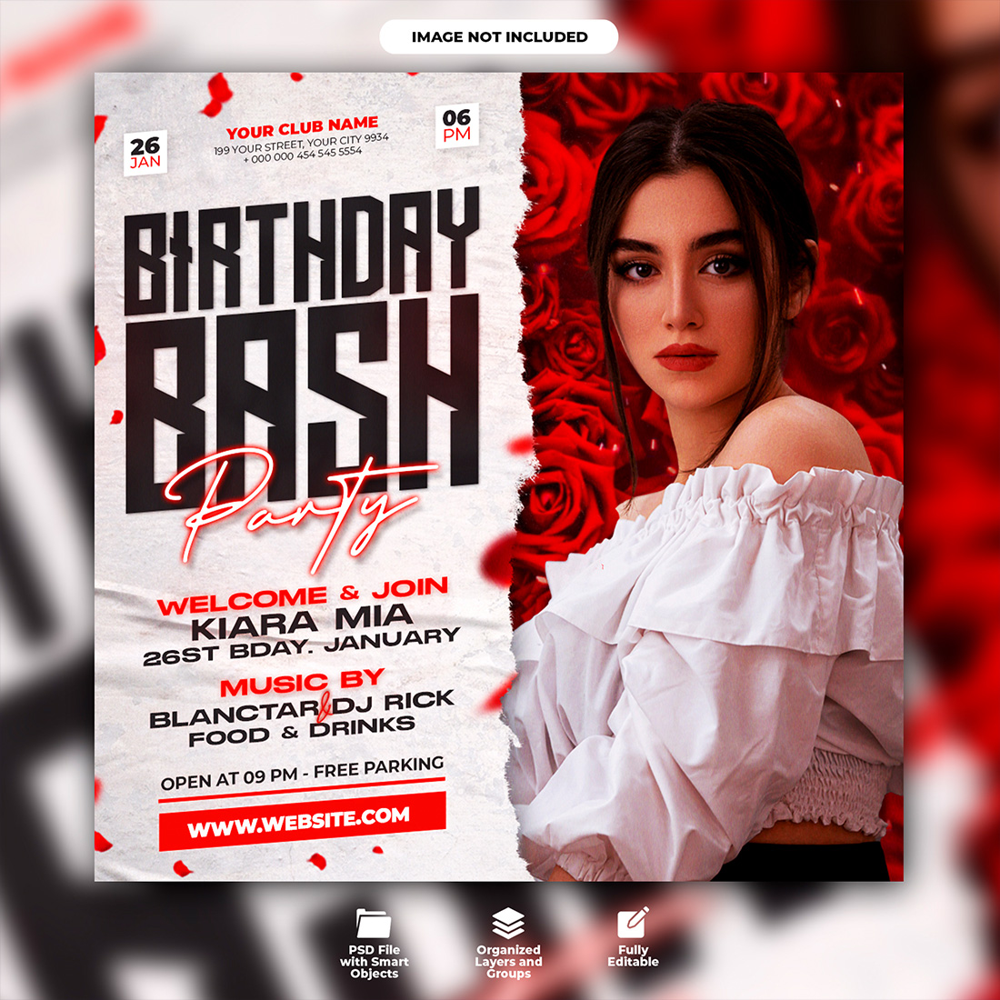 Birthday Party Social Media Flyer template preview image.