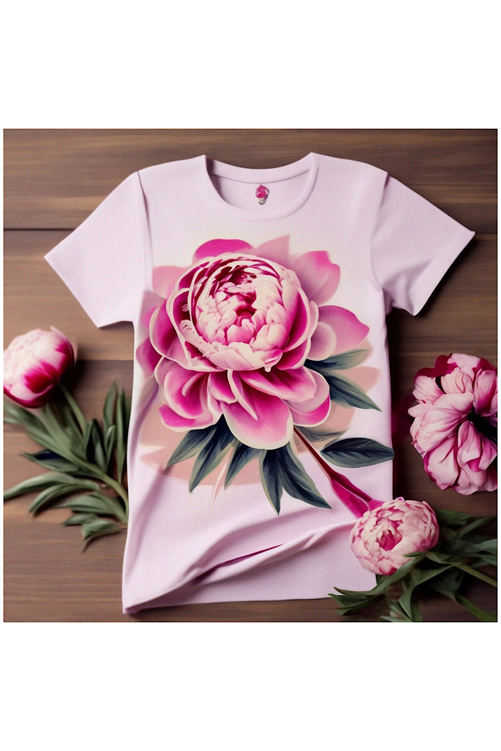 Women’s T-shirt with peony pinterest preview image.