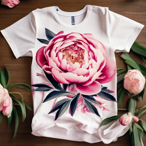Women’s T-shirt with peony cover image.