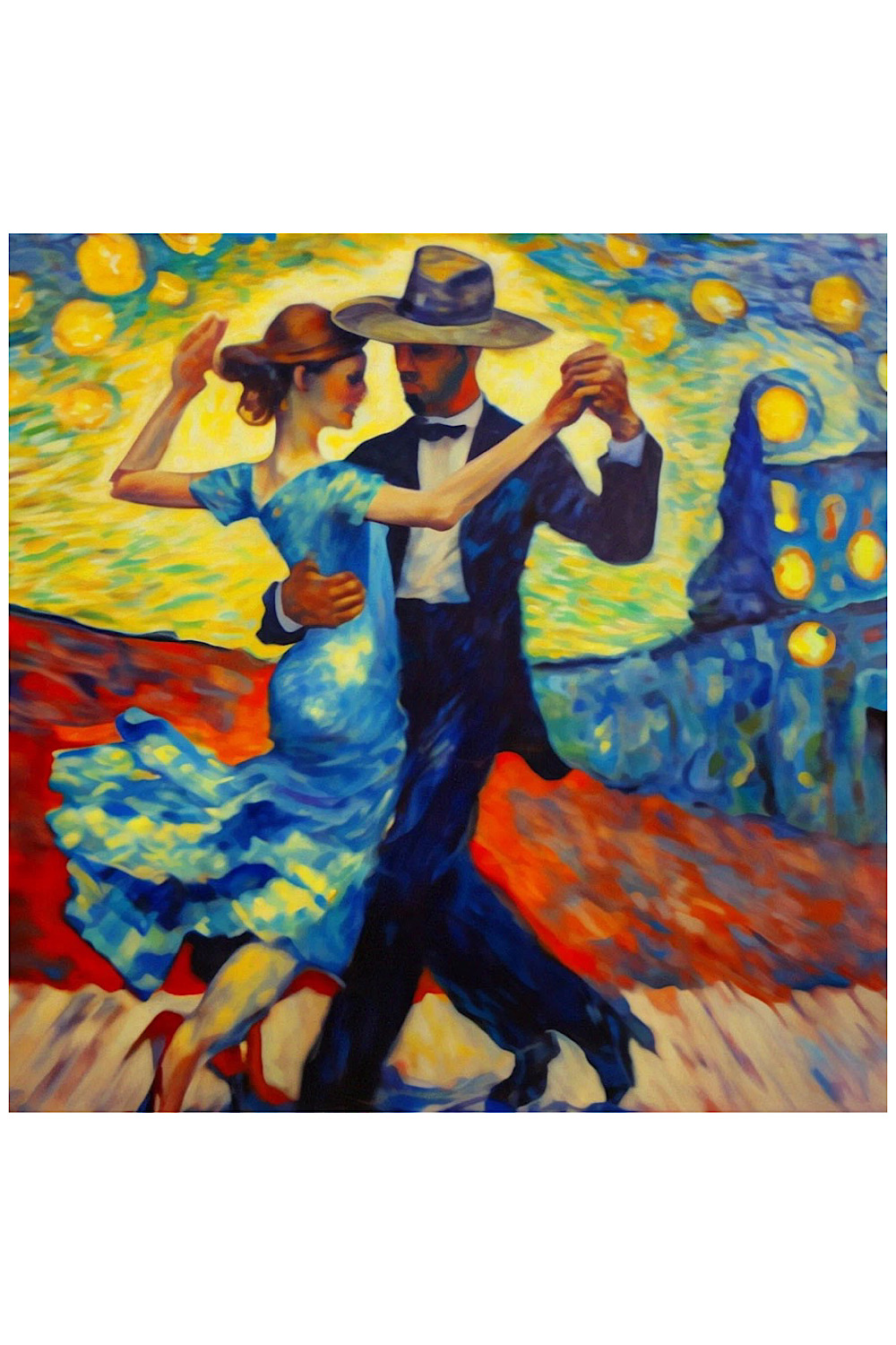 Oil painting in the style of Van Gogh "Tango" pinterest preview image.