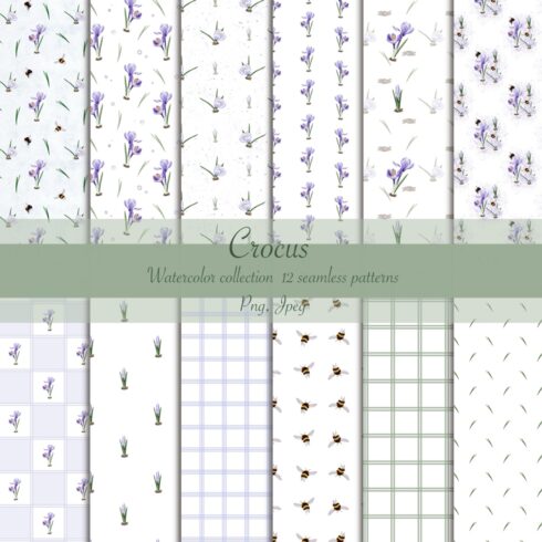 Watercolor collection seamless patterns Crocus cover image.