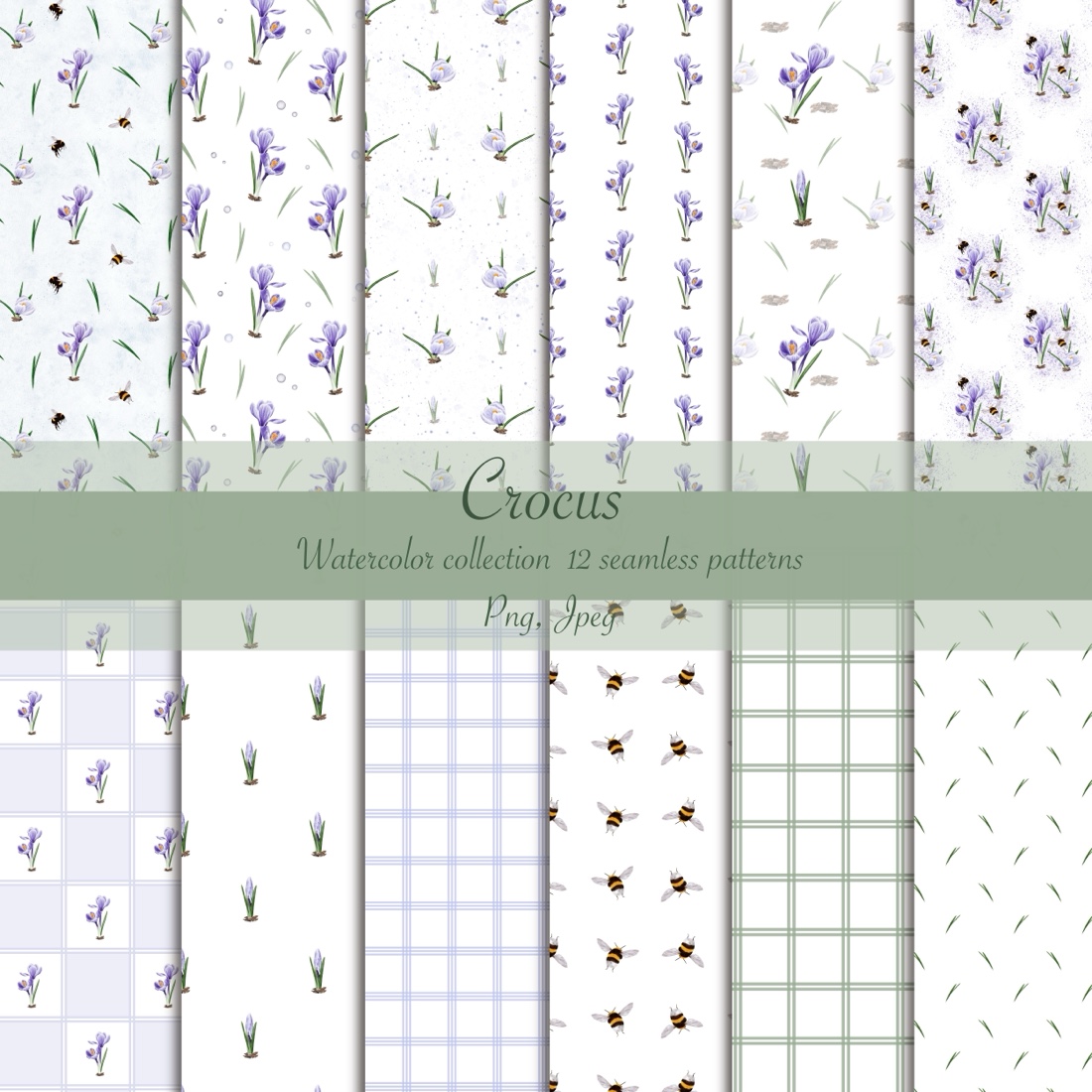 Watercolor collection seamless patterns Crocus cover image.