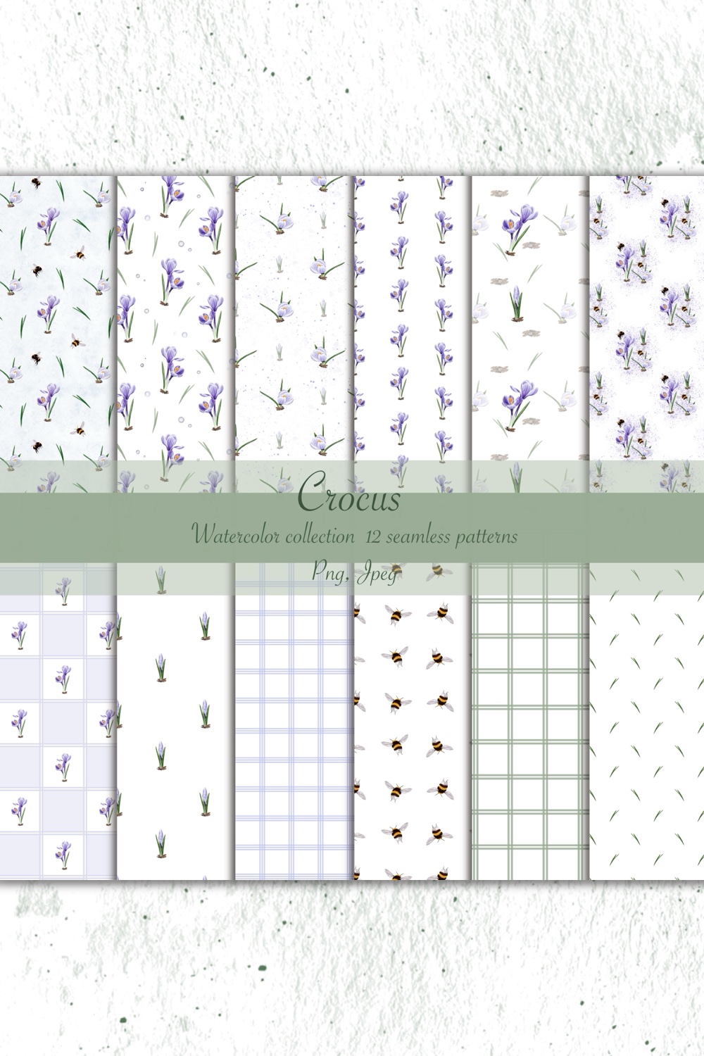 Watercolor collection seamless patterns Crocus pinterest preview image.