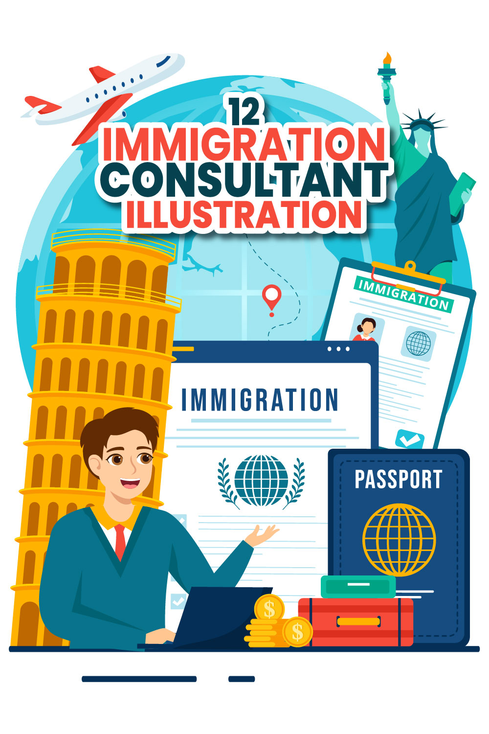 12 Immigration Consultant Illustration pinterest preview image.