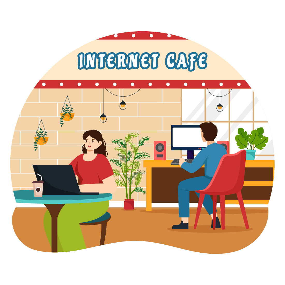 8 Internet Cafe Illustration preview image.