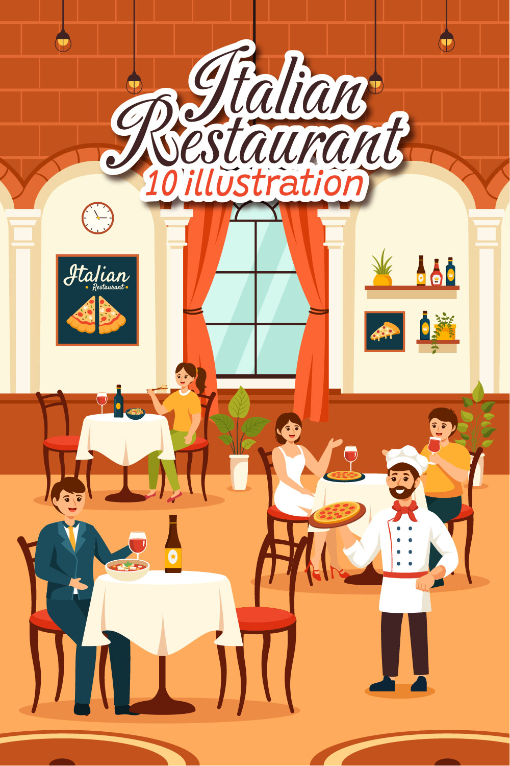 10 Italian Food Restaurant Illustration pinterest preview image.