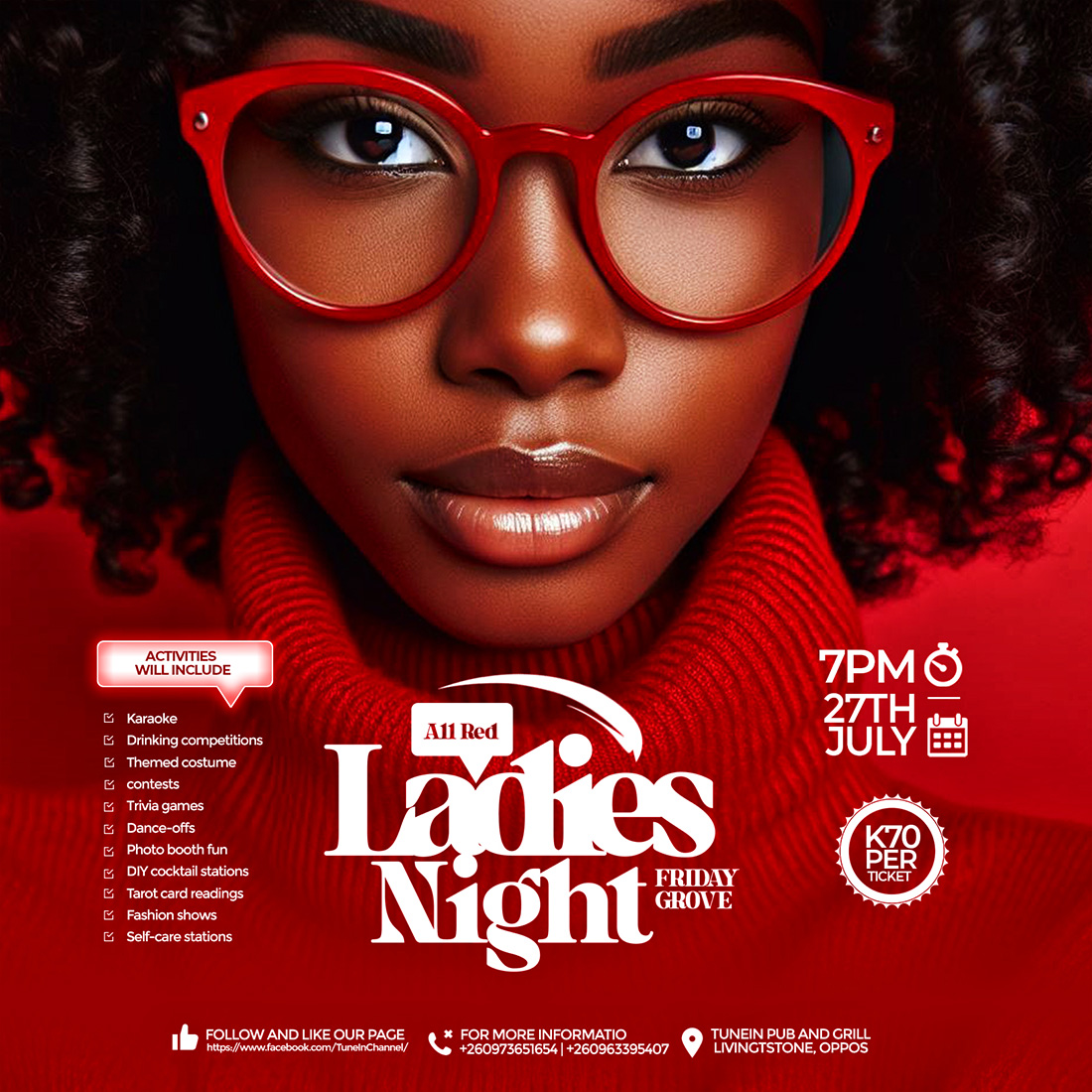 Ladies' night party flyer template PSD preview image.