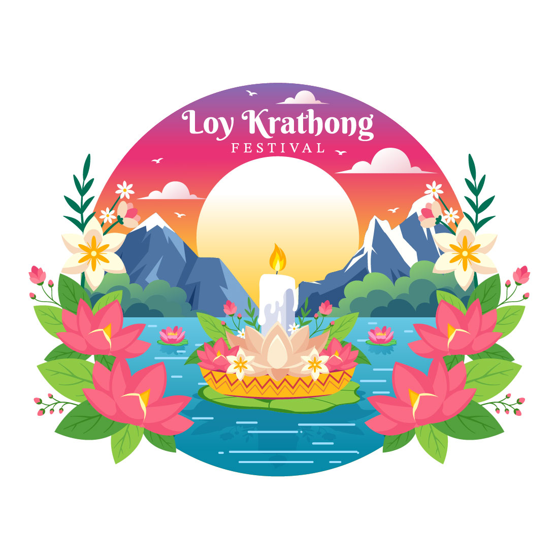 10 Loy Krathong Festival Illustration preview image.