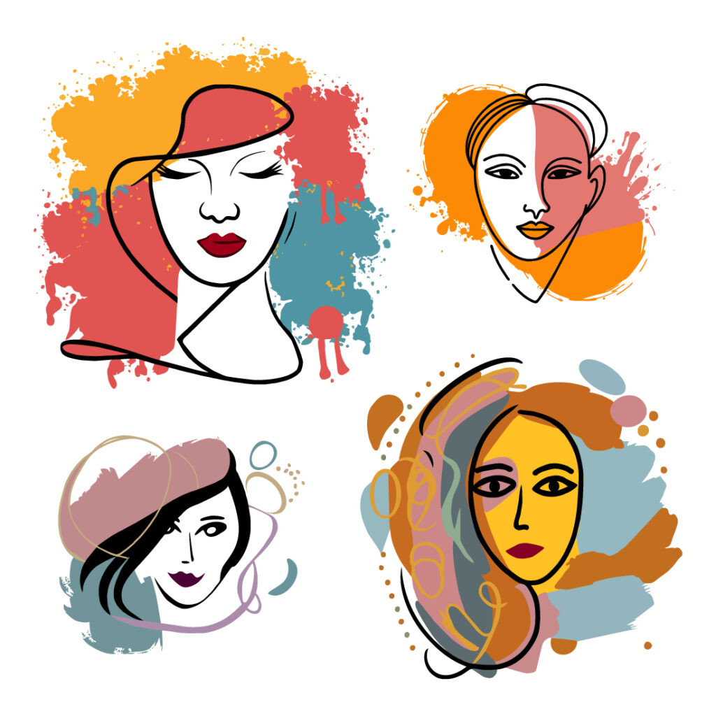Beautiful woman face Hand drawn vector illustration Line art ...