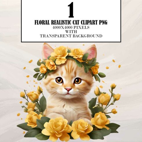 Floral Realistic Cat Clipart cover image.