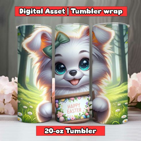 Dog Happy Easter Tumbler Wrap | 20-oz | PNG cover image.