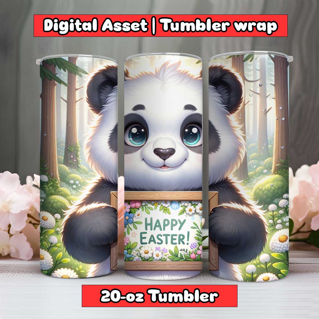Koala Happy Easter Tumbler Wrap | 20-oz | PNG preview image.