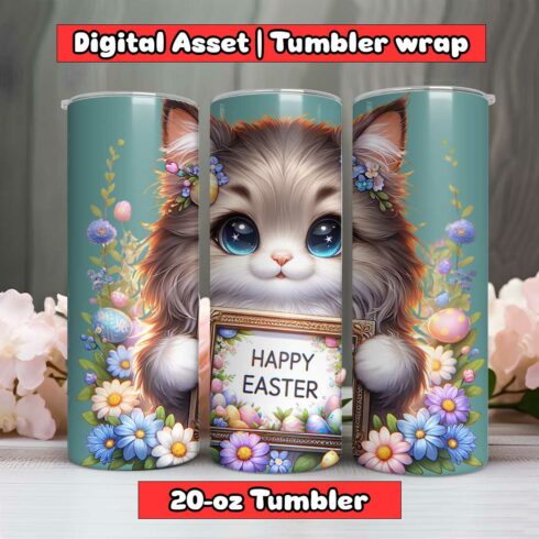 Cat Happy Easter Tumbler Wrap | 20-oz | PNG cover image.