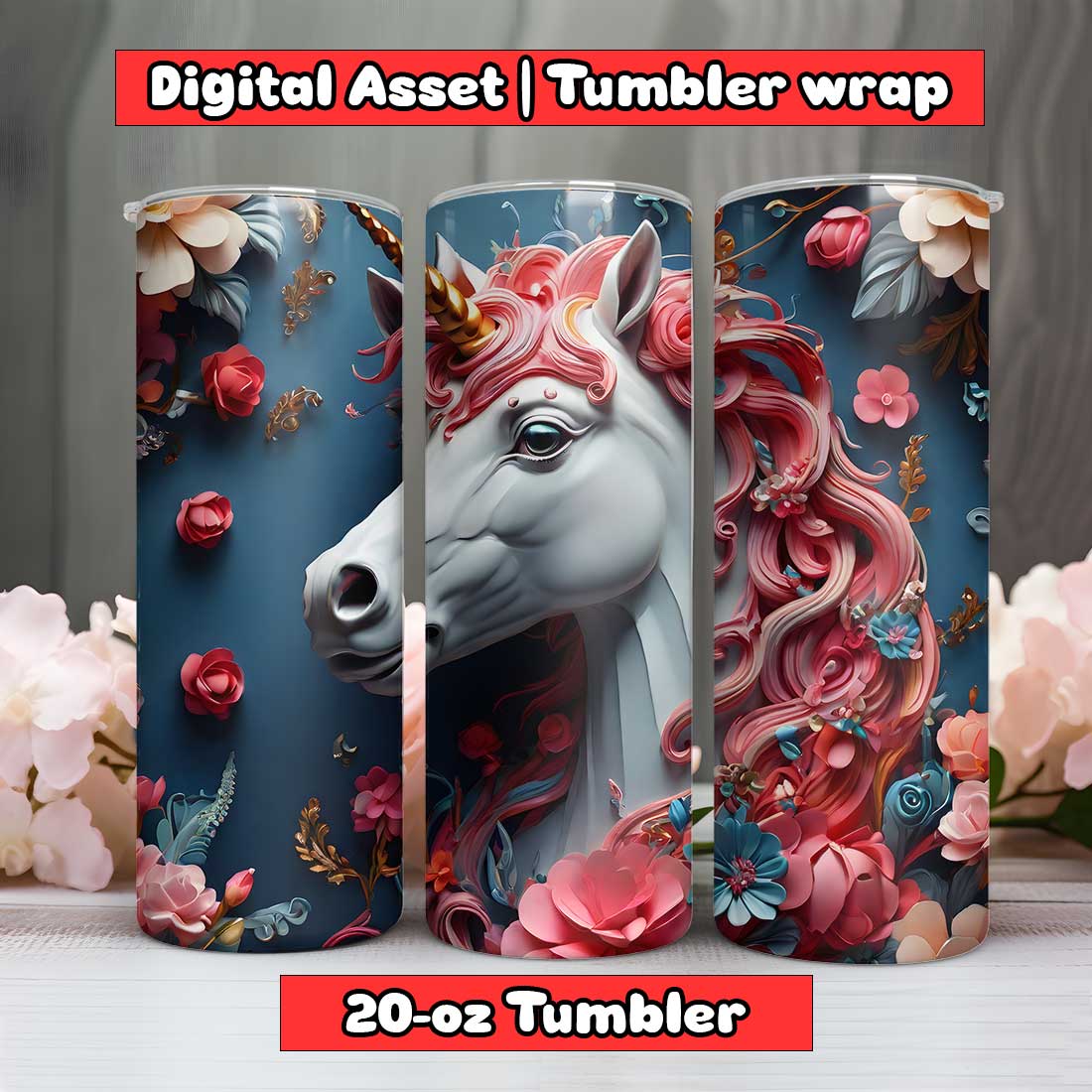 Unicorn Tumbler Wrap | 20-oz | PNG preview image.