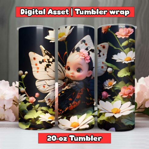 Butterfly Baby GirlTumbler Wrap | 20-oz | PNG cover image.