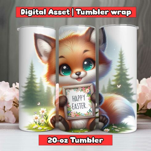 Fox Happy Easter Tumbler Wrap | 20-oz | PNG cover image.