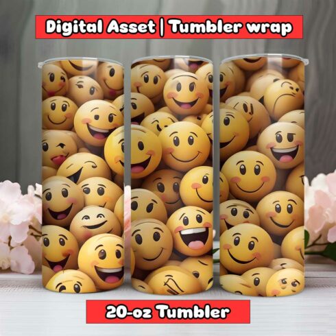 Happy Emojis Tumbler Wrap | 20-oz | PNG cover image.