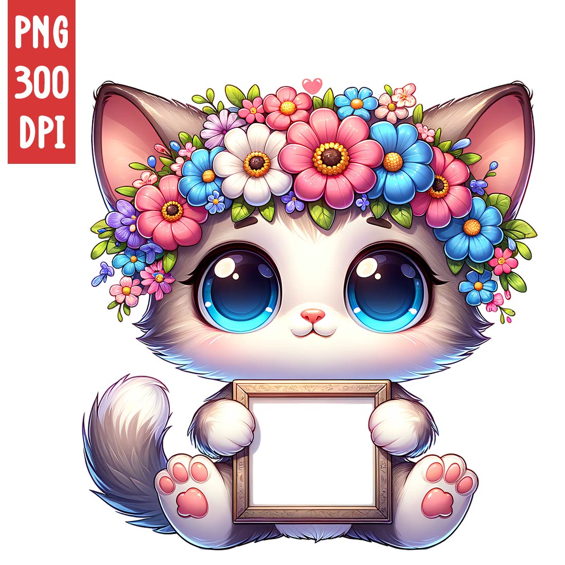Mother's Day Animal Clipart | Cute Cat with frame clipart | PNG preview image.