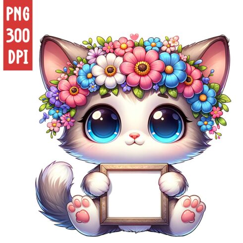 Mother's Day Animal Clipart | Cute Cat with frame clipart | PNG cover image.