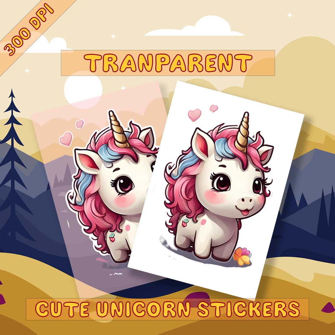 Illustrational Unicorn Sticker Pack 4 preview image.
