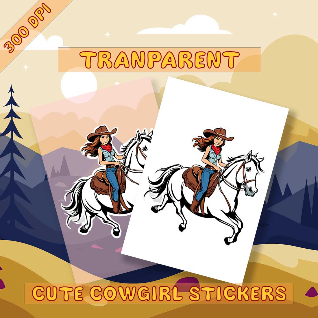 Cowgirl Illustrational Sticker preview image.