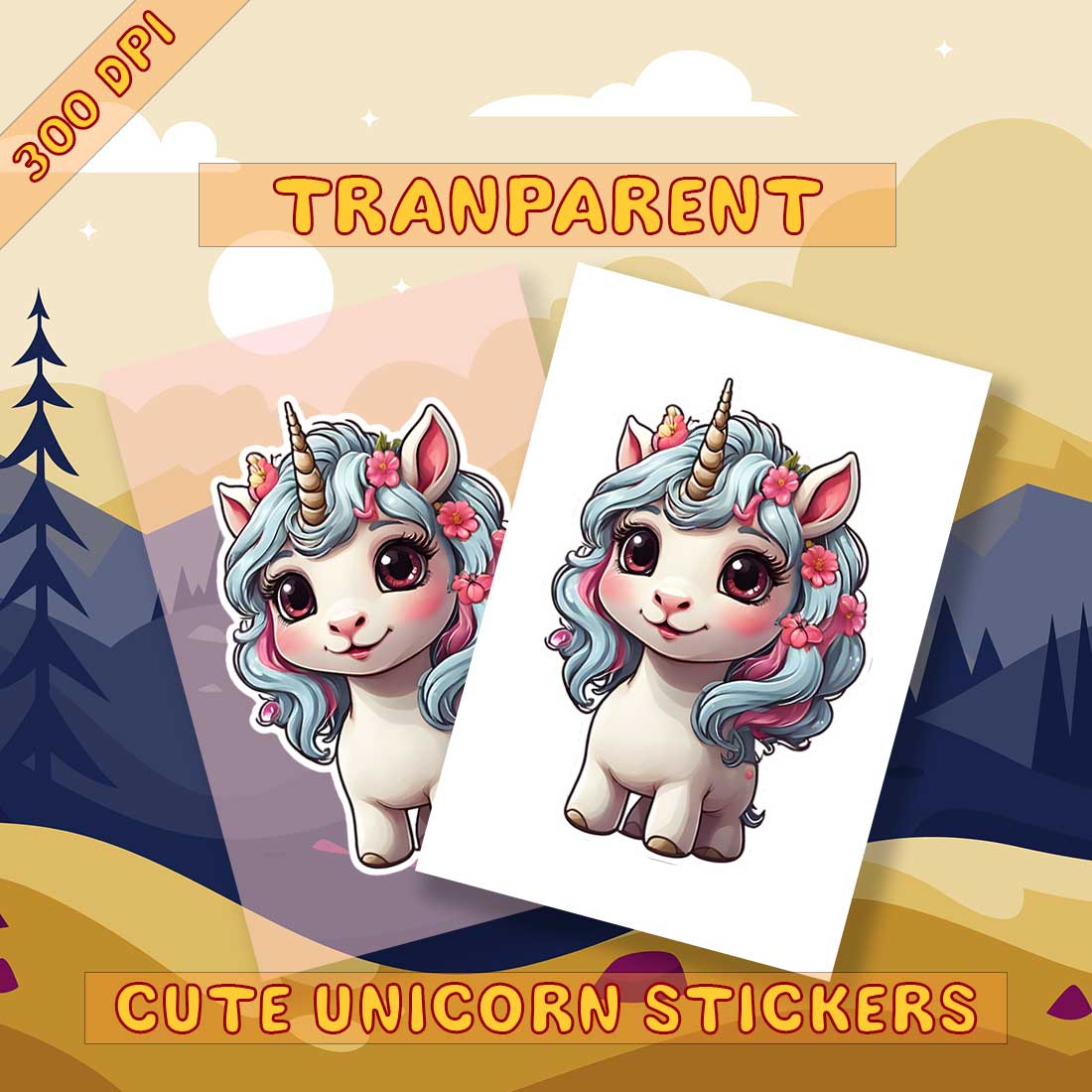 Illustrational Unicorn Sticker Pack 2 preview image.