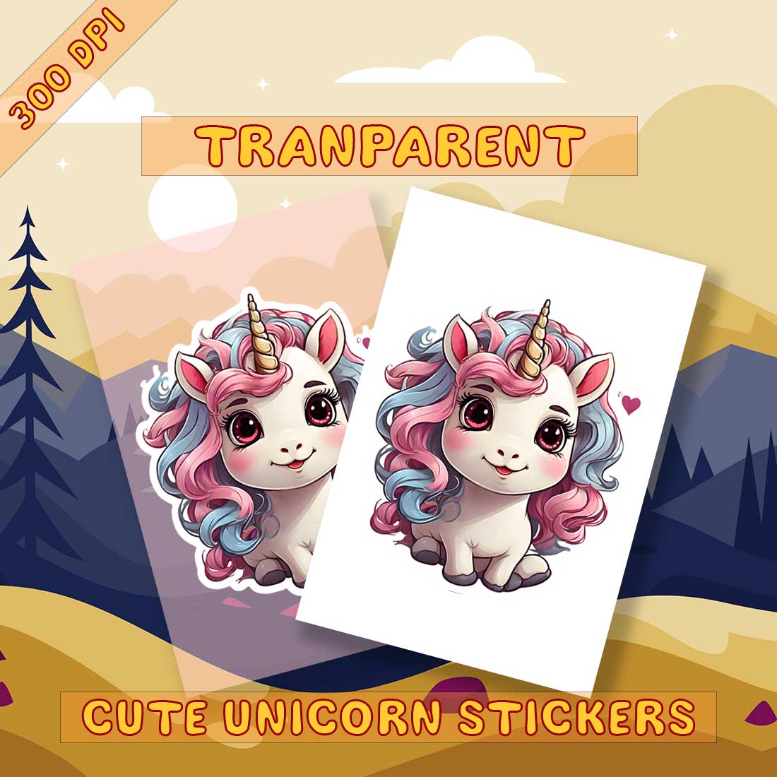 Illustrational Unicorn Sticker Pack 3 preview image.