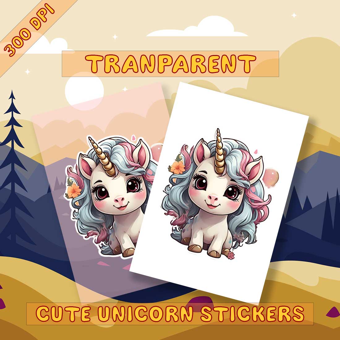 Illustrational Unicorn Sticker Pack 1 preview image.