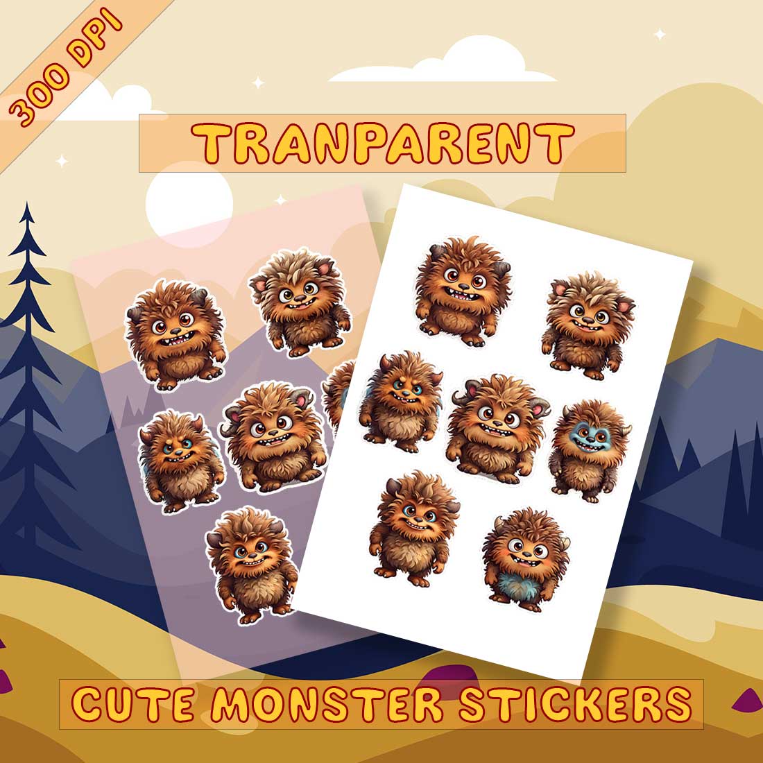 Brown Monsters Cute Stickers preview image.