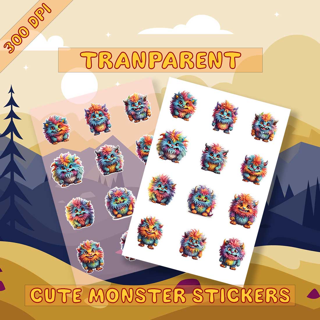 Colorful Monsters Cute Stickers preview image.