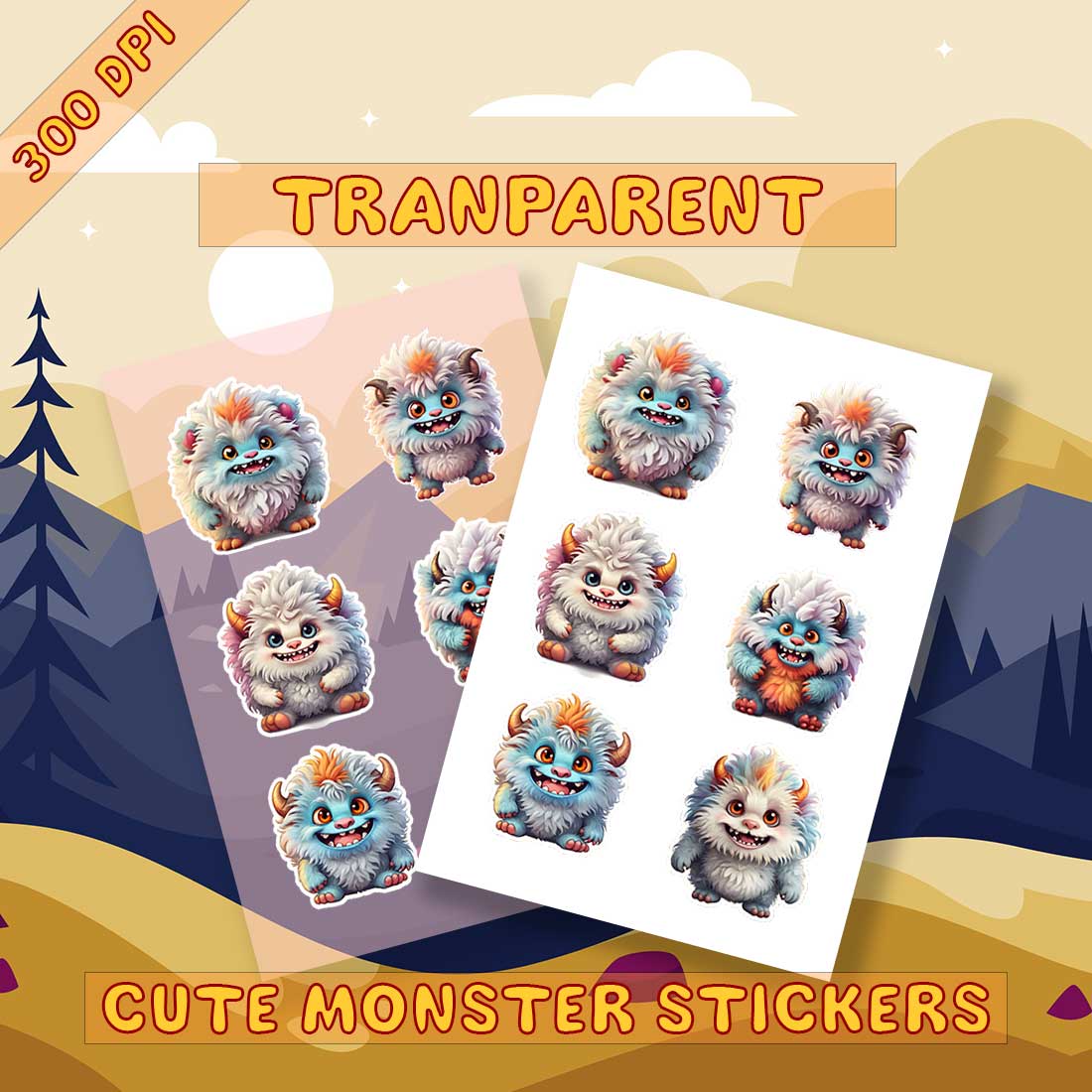 White Monsters Cute Stickers preview image.