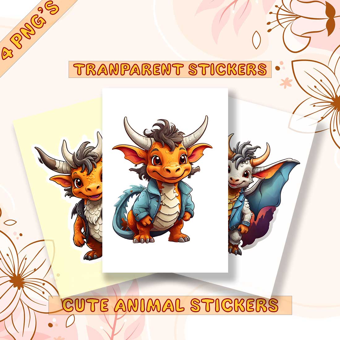 Cute Dragon Stickers 4 PNG cover image.
